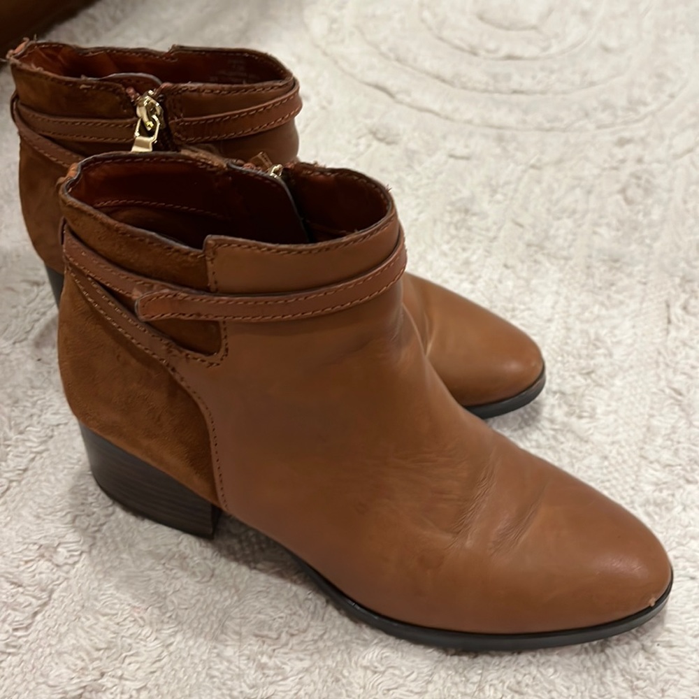 Lauren Ralph Lauren “Damara” Suede & Leather Caramel Booties